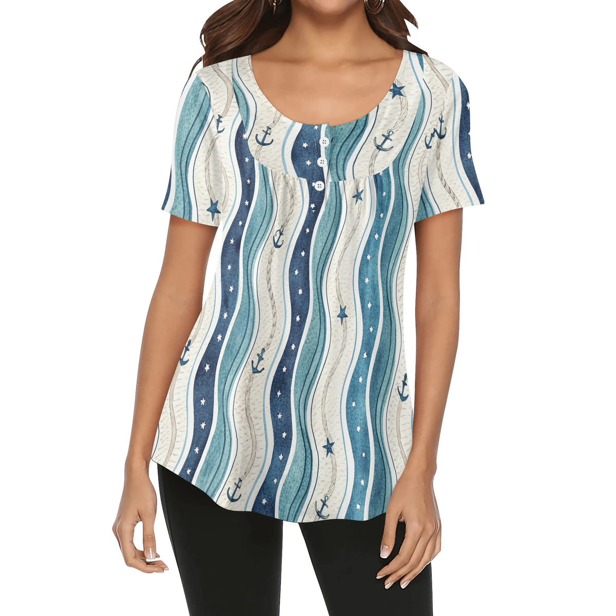 lockere-bluse-mit-u-ausschnitt-und-kurzen-armeln-fur-damen-coastal-nautical-v2-bluse-jlr-design-jlr-design-de-1 - JLR Design