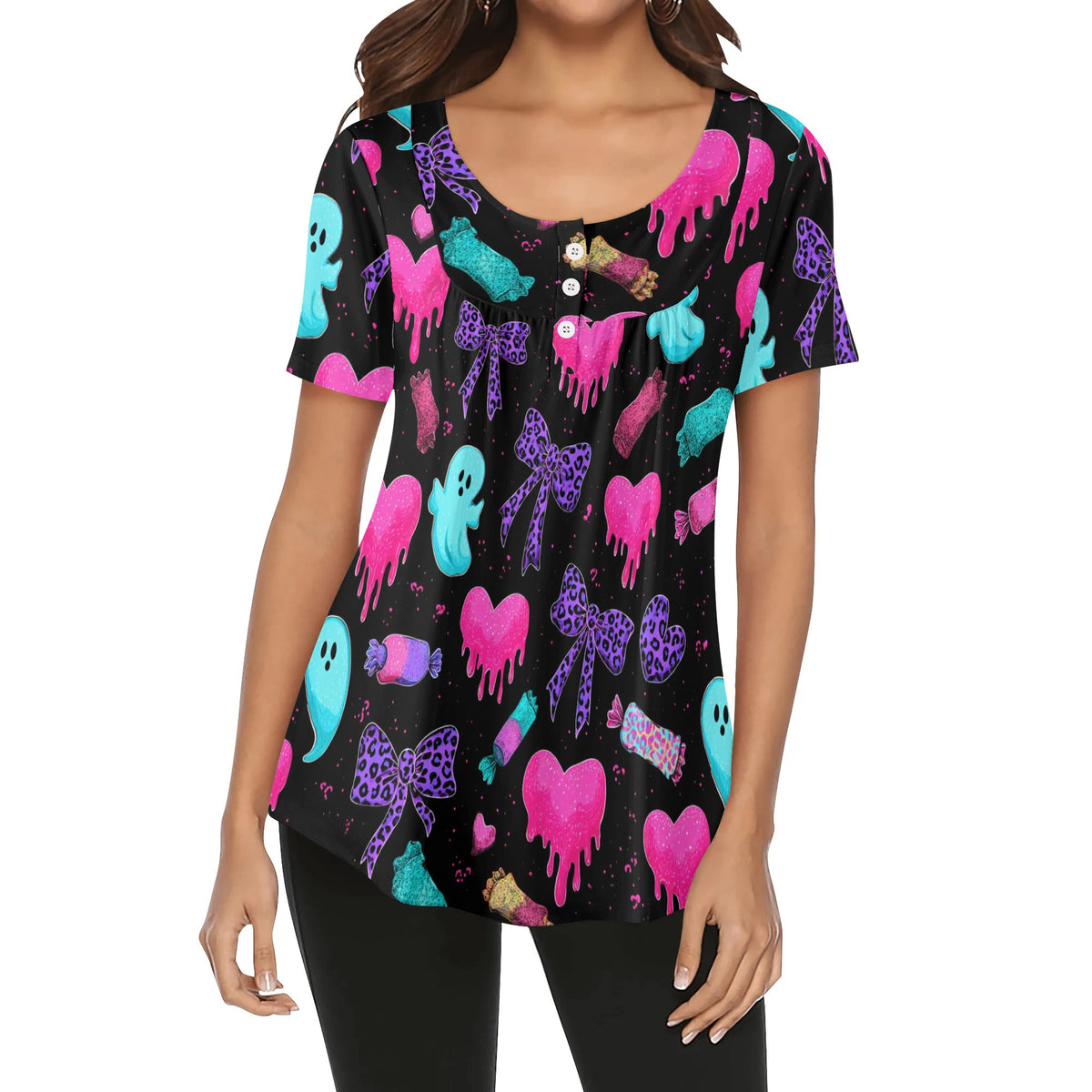 lockere-bluse-mit-u-ausschnitt-und-kurzen-armeln-fur-damen-cute-halloeween-v1-bluse-jlr-design-jlr-design-de-1 - JLR Design
