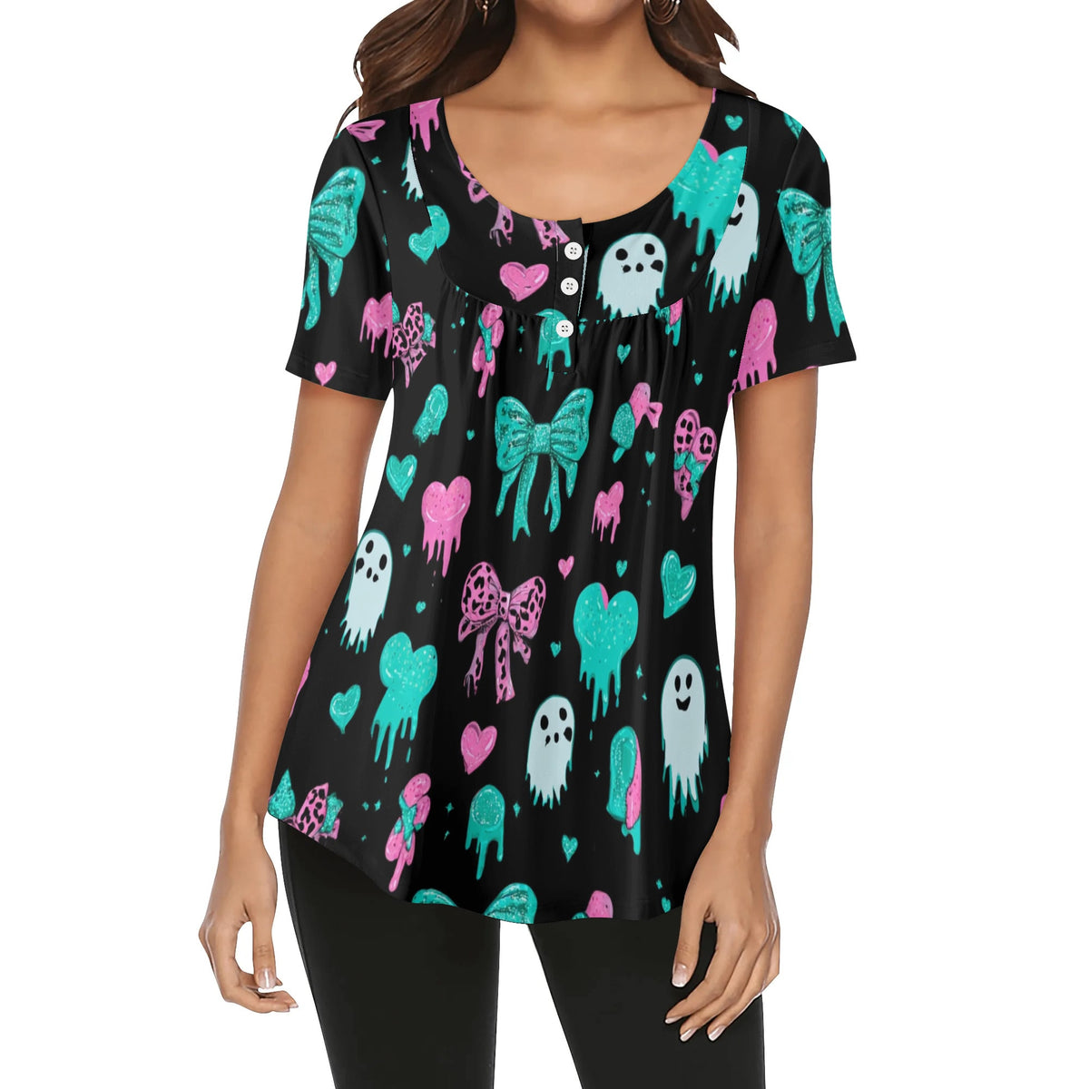 lockere-bluse-mit-u-ausschnitt-und-kurzen-armeln-fur-damen-cute-halloeween-v11-bluse-jlr-design-jlr-design-de-1 - JLR Design