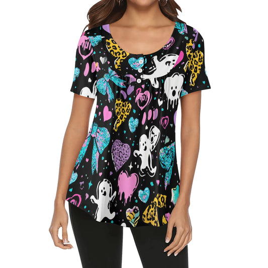 lockere-bluse-mit-u-ausschnitt-und-kurzen-armeln-fur-damen-cute-halloeween-v12-bluse-jlr-design-jlr-design-de-1 - JLR Design