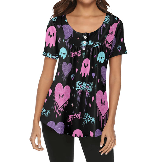 lockere-bluse-mit-u-ausschnitt-und-kurzen-armeln-fur-damen-cute-halloeween-v13-bluse-jlr-design-jlr-design-de-1 - JLR Design