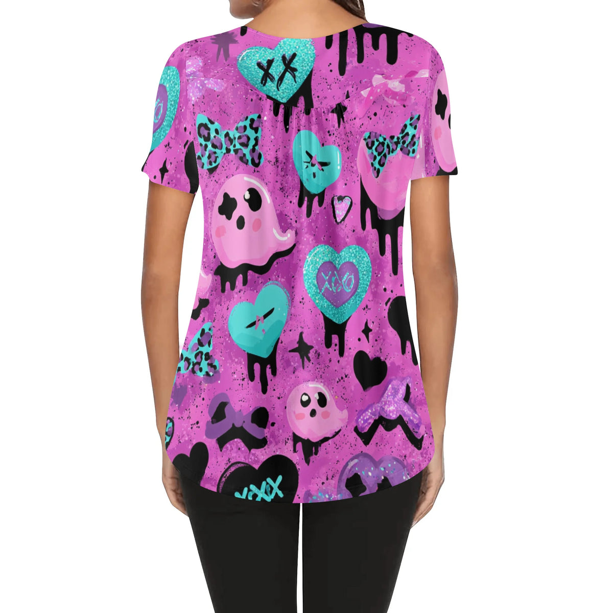 lockere-bluse-mit-u-ausschnitt-und-kurzen-armeln-fur-damen-cute-halloeween-v4-bluse-jlr-design-jlr-design-de-2 - JLR Design