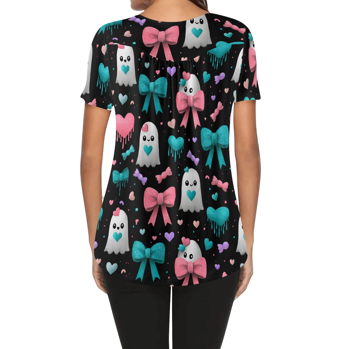lockere-bluse-mit-u-ausschnitt-und-kurzen-armeln-fur-damen-cute-halloeween-v8-bluse-jlr-design-jlr-design-de-2 - JLR Design