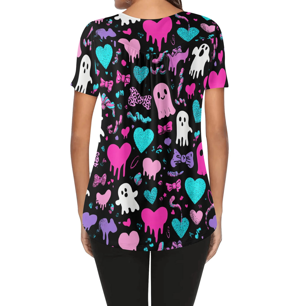 lockere-bluse-mit-u-ausschnitt-und-kurzen-armeln-fur-damen-cute-halloeween-v9-bluse-jlr-design-jlr-design-de-2 - JLR Design