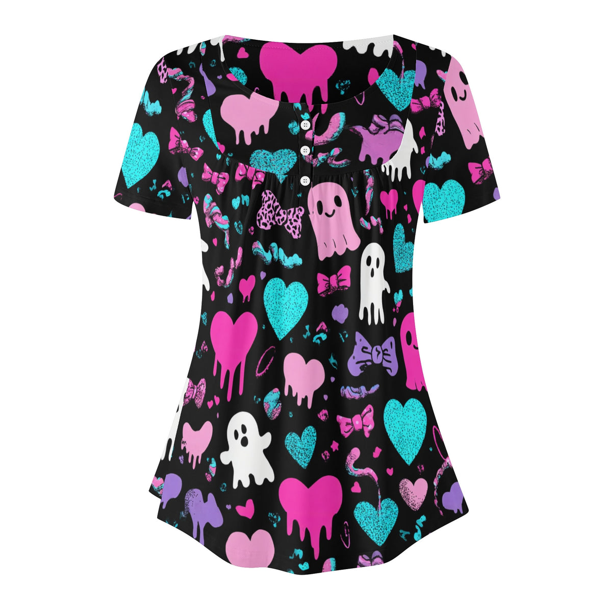 lockere-bluse-mit-u-ausschnitt-und-kurzen-armeln-fur-damen-cute-halloeween-v9-bluse-jlr-design-jlr-design-de-3 - JLR Design