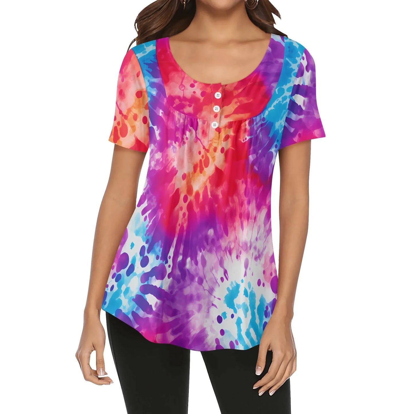 lockere-bluse-mit-u-ausschnitt-und-kurzen-armeln-fur-damen-die-dye-v2-bluse-jlr-design-1 - JLR Design