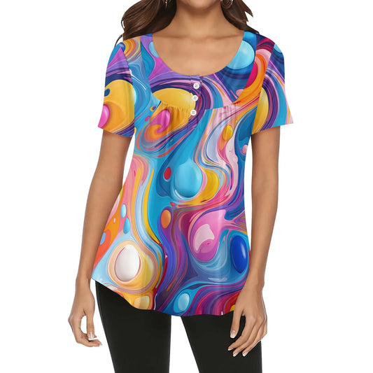lockere-bluse-mit-u-ausschnitt-und-kurzen-armeln-fur-damen-fluid-colors-bluse-jlr-design-1 - JLR Design