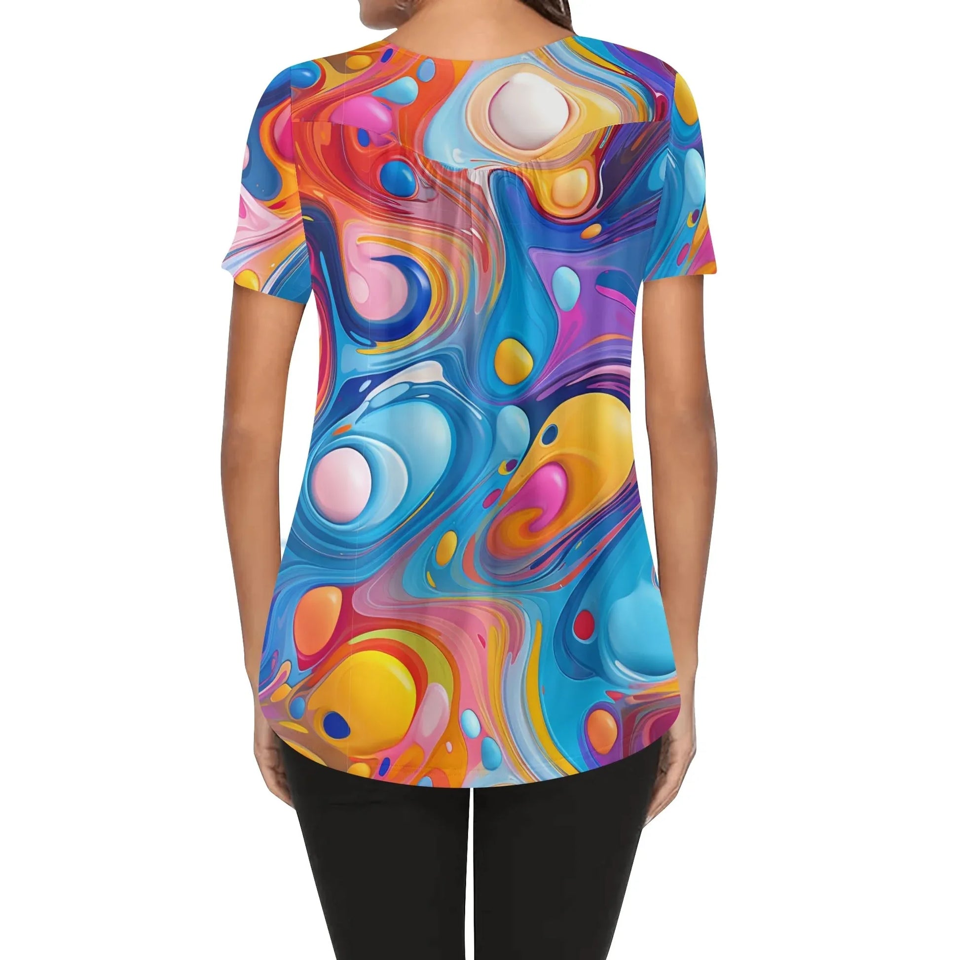 lockere-bluse-mit-u-ausschnitt-und-kurzen-armeln-fur-damen-fluid-colors-bluse-jlr-design-2 - JLR Design