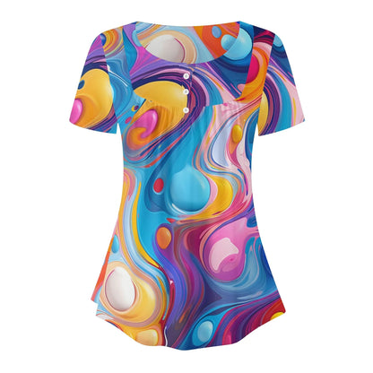 lockere-bluse-mit-u-ausschnitt-und-kurzen-armeln-fur-damen-fluid-colors-bluse-jlr-design-3 - JLR Design