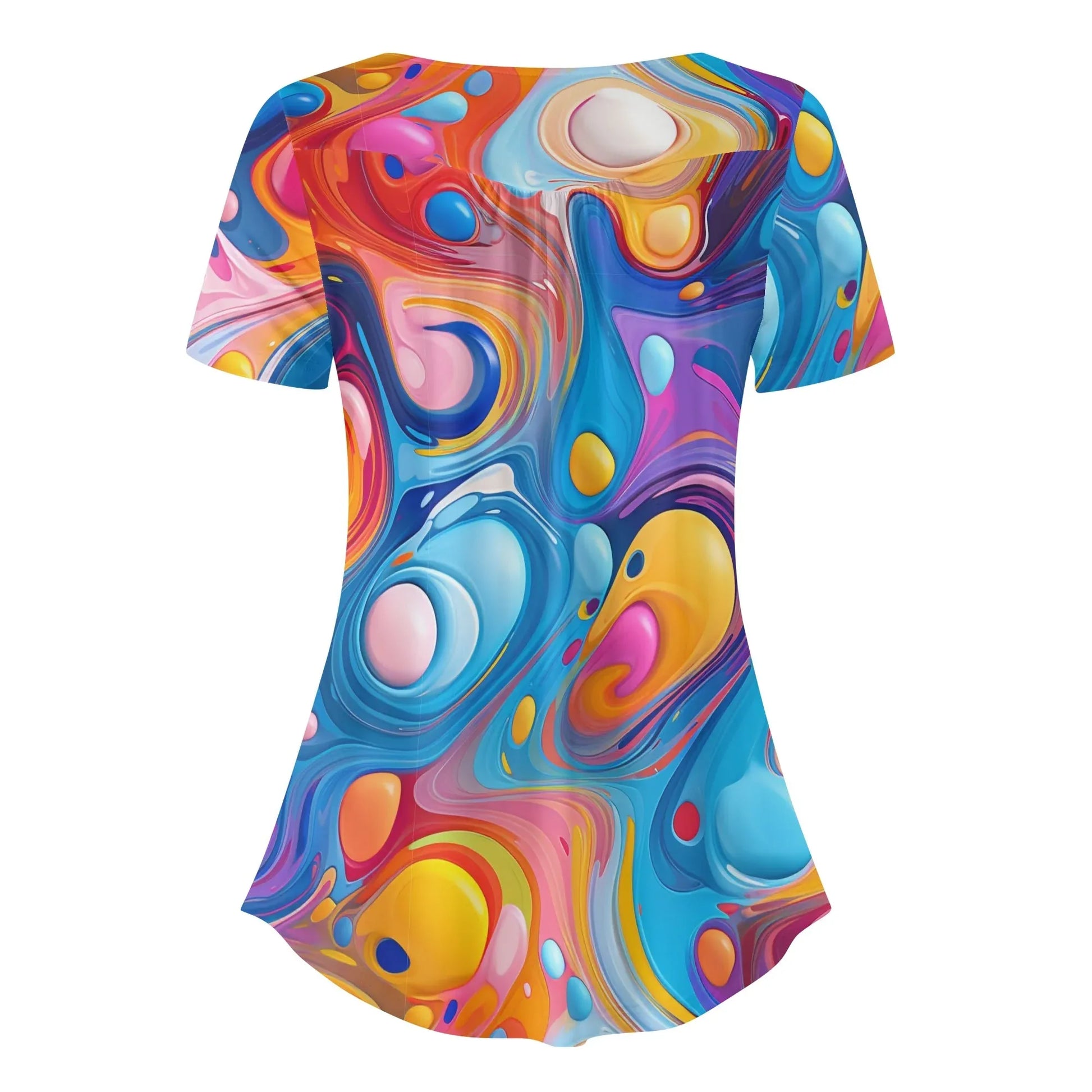 lockere-bluse-mit-u-ausschnitt-und-kurzen-armeln-fur-damen-fluid-colors-bluse-jlr-design-4 - JLR Design