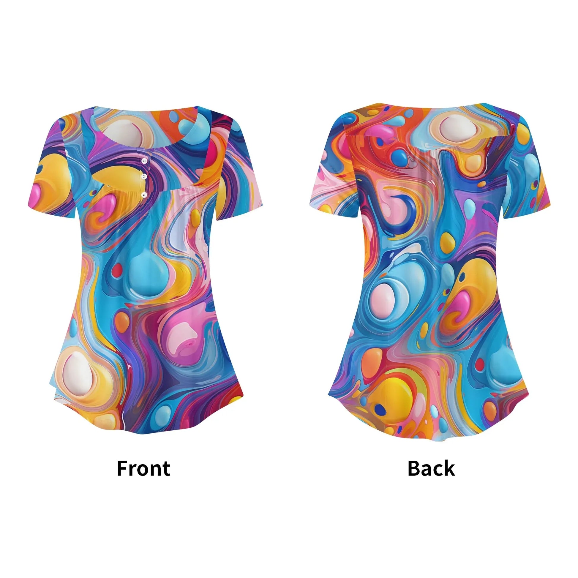 lockere-bluse-mit-u-ausschnitt-und-kurzen-armeln-fur-damen-fluid-colors-bluse-jlr-design-5 - JLR Design
