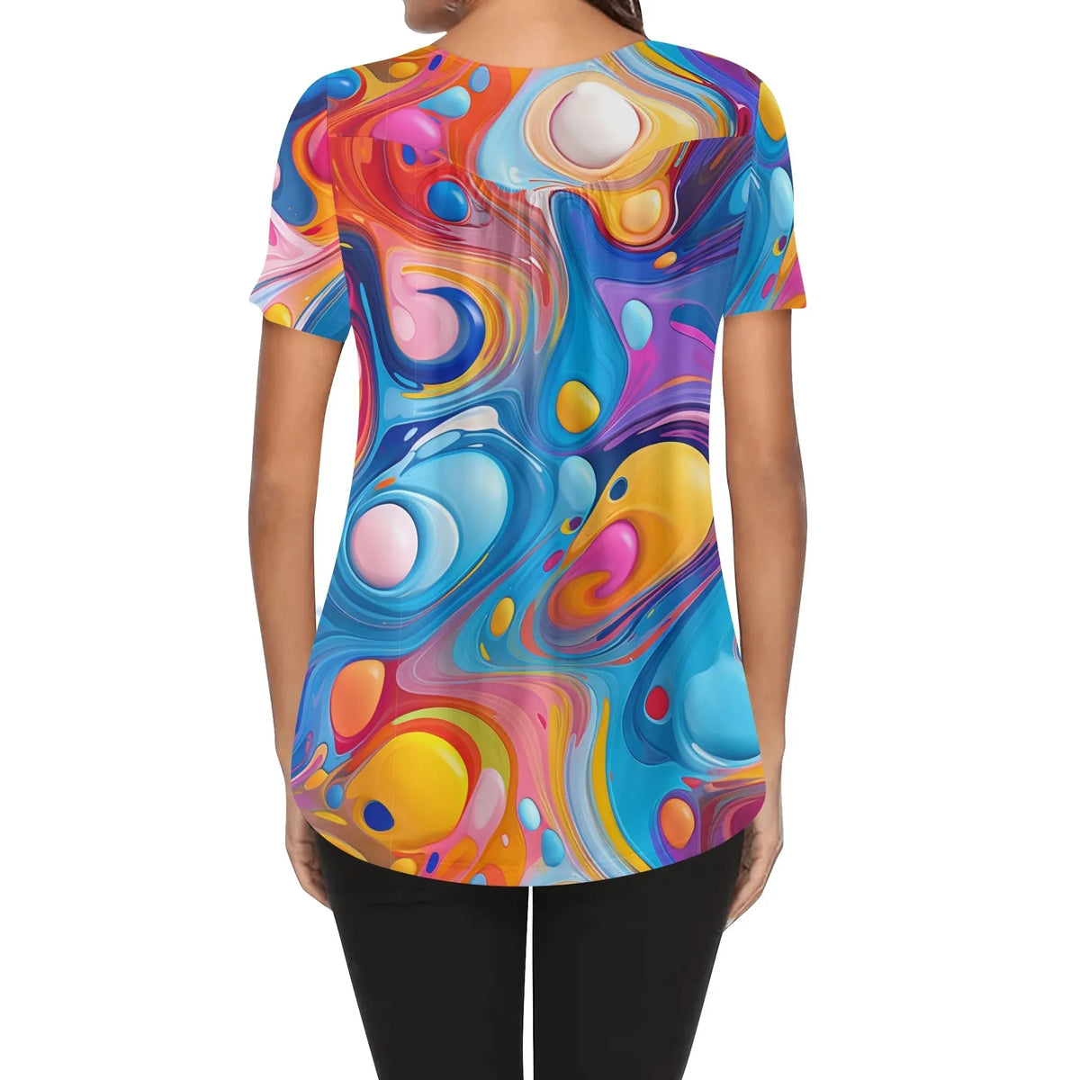 lockere-bluse-mit-u-ausschnitt-und-kurzen-armeln-fur-damen-fluid-colors-bluse-jlr-design-jlr-design-de-2 - JLR Design