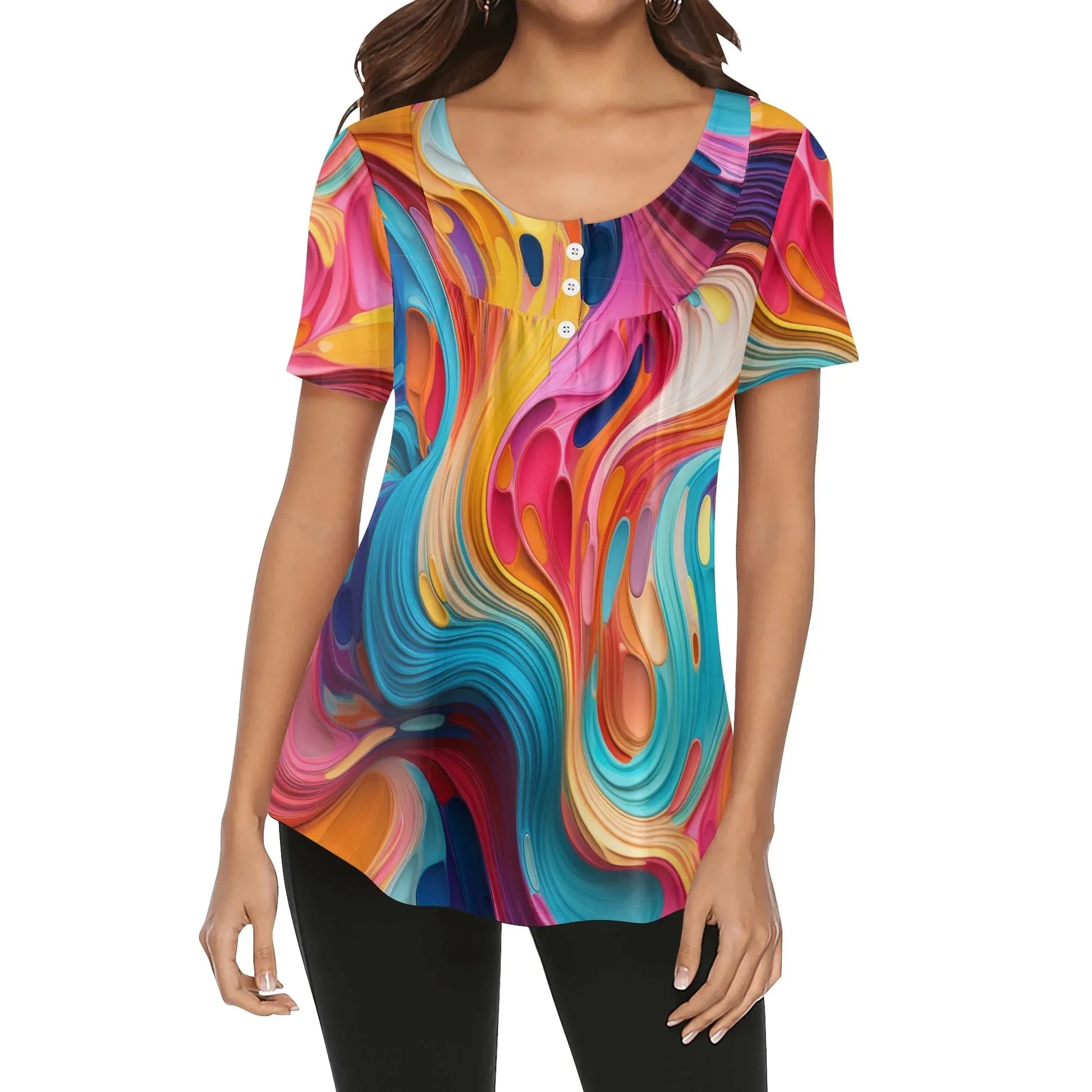 lockere-bluse-mit-u-ausschnitt-und-kurzen-armeln-fur-damen-flussiges-farbenspiel-bluse-jlr-design-1 - JLR Design