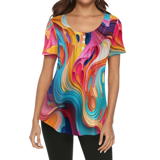 lockere-bluse-mit-u-ausschnitt-und-kurzen-armeln-fur-damen-flussiges-farbenspiel-bluse-jlr-design-1 - JLR Design