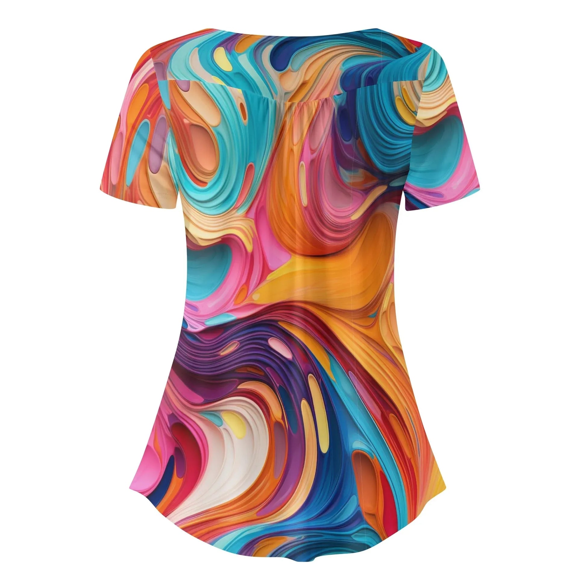 lockere-bluse-mit-u-ausschnitt-und-kurzen-armeln-fur-damen-flussiges-farbenspiel-bluse-jlr-design-4 - JLR Design