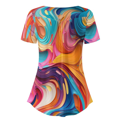 lockere-bluse-mit-u-ausschnitt-und-kurzen-armeln-fur-damen-flussiges-farbenspiel-bluse-jlr-design-4 - JLR Design