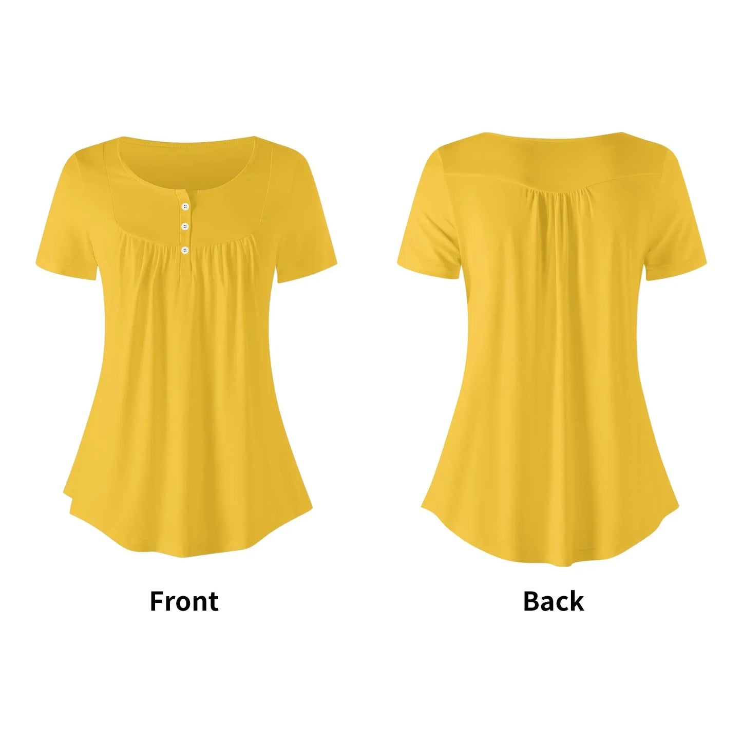lockere-bluse-mit-u-ausschnitt-und-kurzen-armeln-fur-damen-gelb-bluse-jlr-design-5 - JLR Design