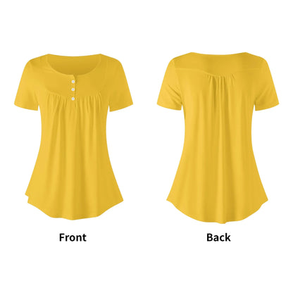 lockere-bluse-mit-u-ausschnitt-und-kurzen-armeln-fur-damen-gelb-bluse-jlr-design-5 - JLR Design