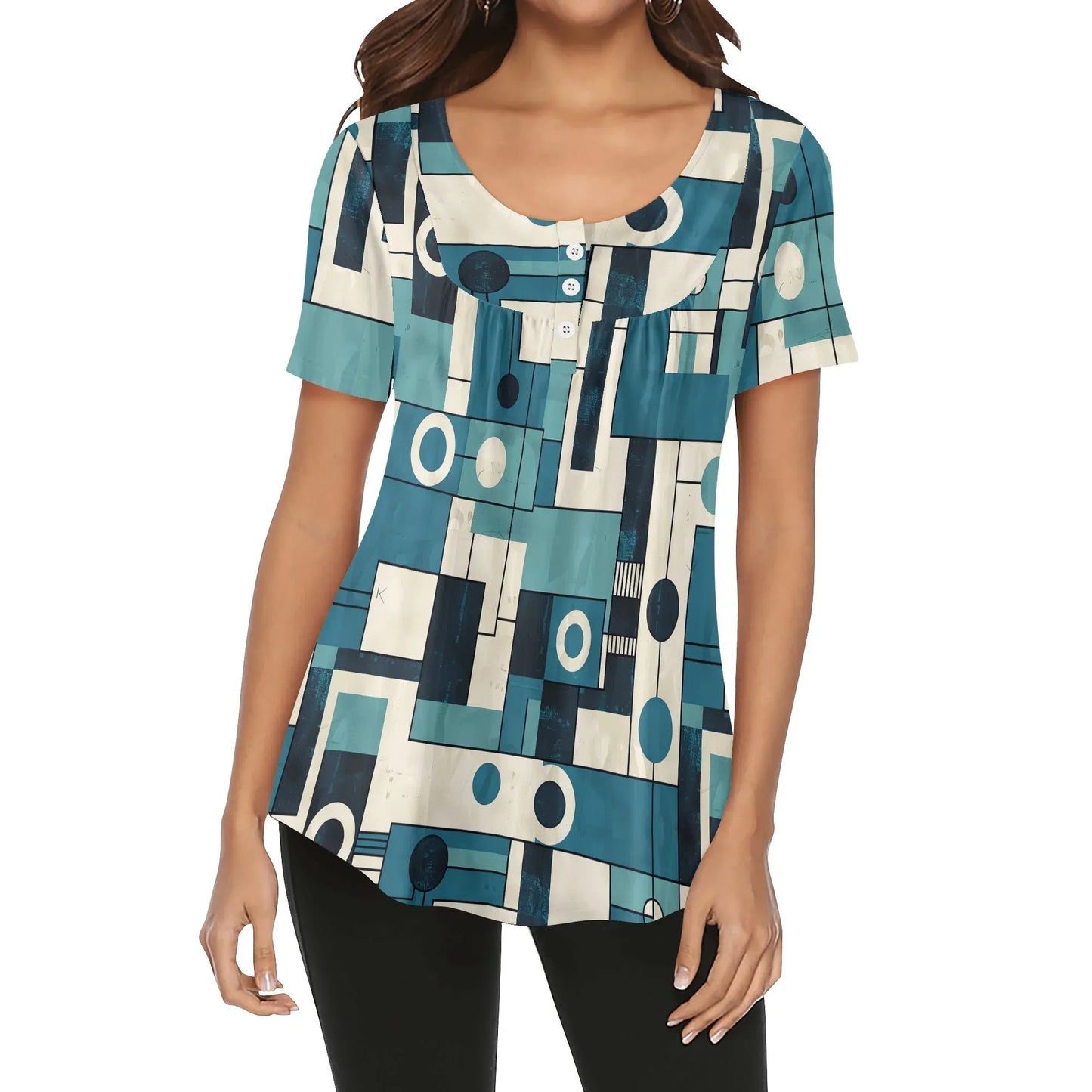 lockere-bluse-mit-u-ausschnitt-und-kurzen-armeln-fur-damen-geometry-v3-bluse-jlr-design-1 - JLR Design