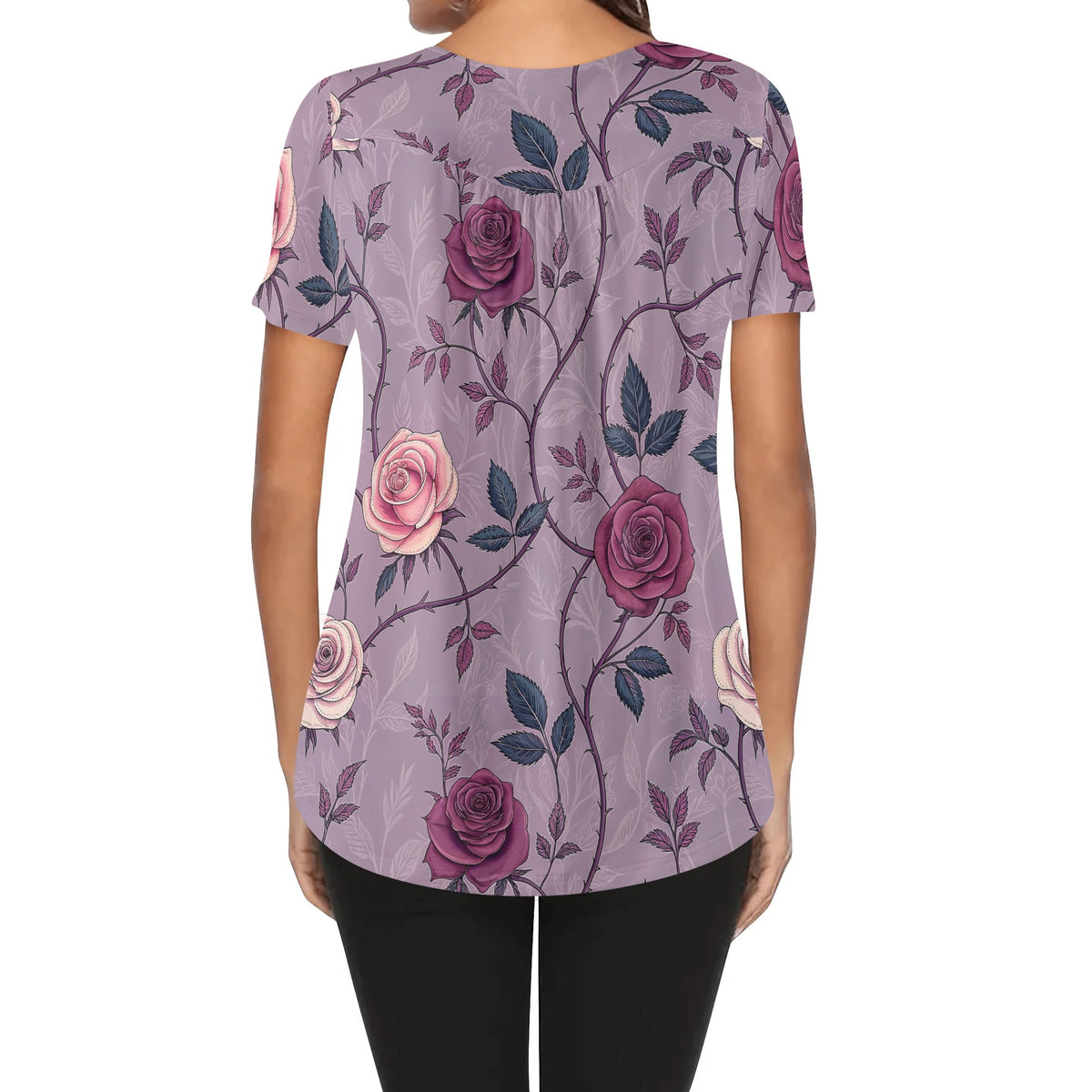 lockere-bluse-mit-u-ausschnitt-und-kurzen-armeln-fur-damen-gothic-roses-v1-bluse-jlr-design-jlr-design-de-2 - JLR Design
