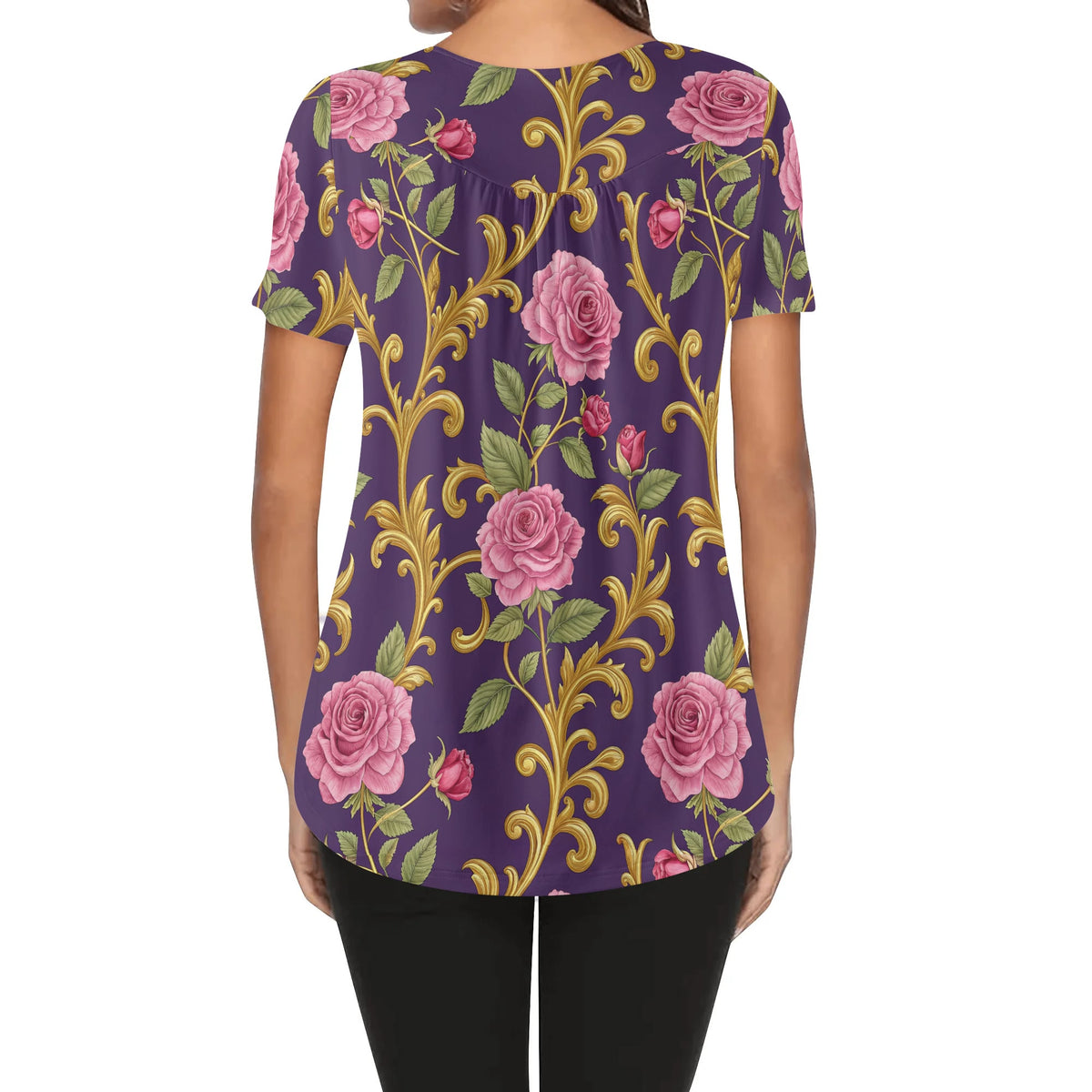 lockere-bluse-mit-u-ausschnitt-und-kurzen-armeln-fur-damen-gothic-roses-v2-bluse-jlr-design-jlr-design-de-2 - JLR Design