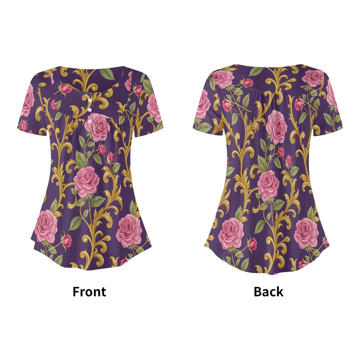 lockere-bluse-mit-u-ausschnitt-und-kurzen-armeln-fur-damen-gothic-roses-v2-bluse-jlr-design-jlr-design-de-5 - JLR Design
