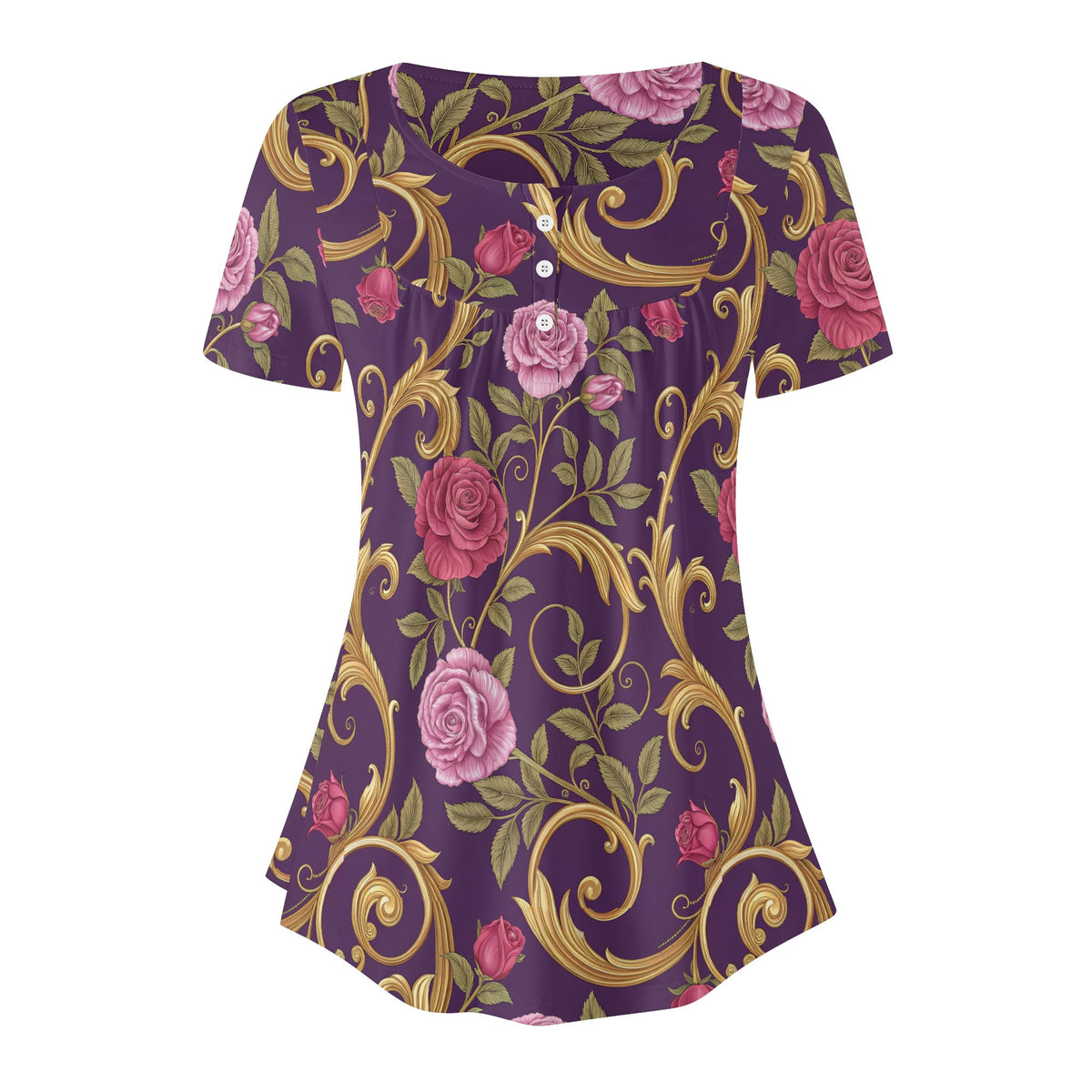 lockere-bluse-mit-u-ausschnitt-und-kurzen-armeln-fur-damen-gothic-roses-v3-bluse-jlr-design-jlr-design-de-3 - JLR Design