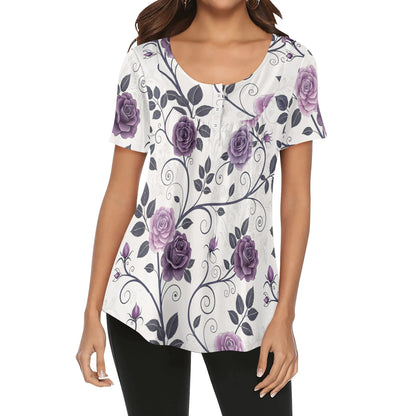 lockere-bluse-mit-u-ausschnitt-und-kurzen-armeln-fur-damen-gothic-roses-v4-bluse-jlr-design-jlr-design-de-1 - JLR Design