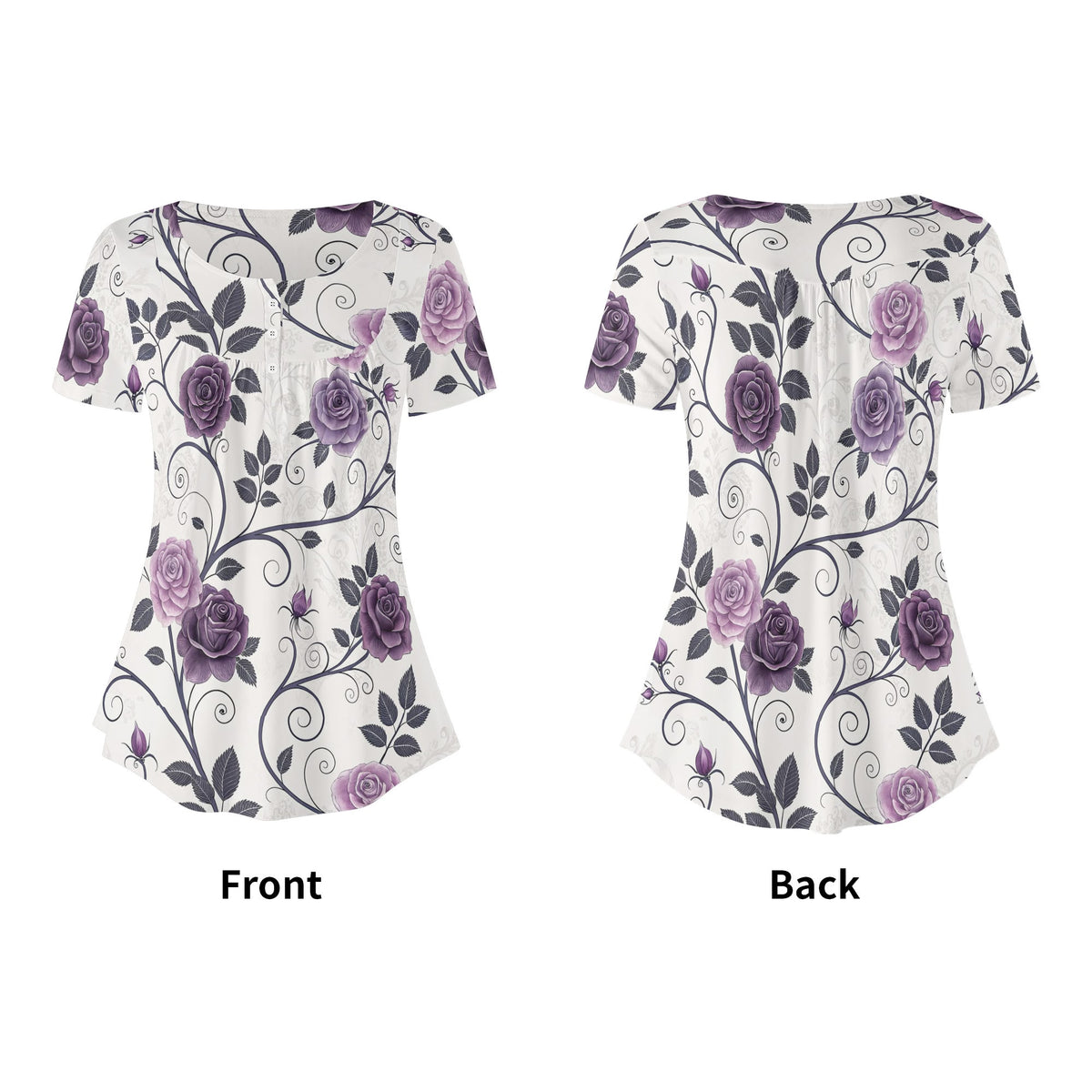lockere-bluse-mit-u-ausschnitt-und-kurzen-armeln-fur-damen-gothic-roses-v4-bluse-jlr-design-jlr-design-de-5 - JLR Design