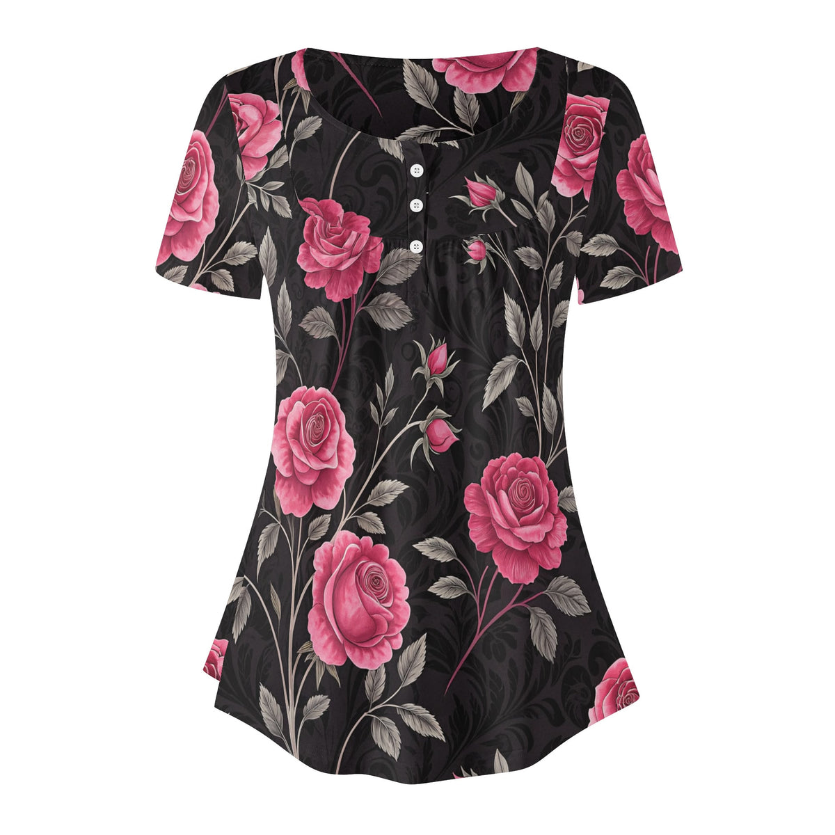 lockere-bluse-mit-u-ausschnitt-und-kurzen-armeln-fur-damen-gothic-roses-v5-bluse-jlr-design-jlr-design-de-3 - JLR Design