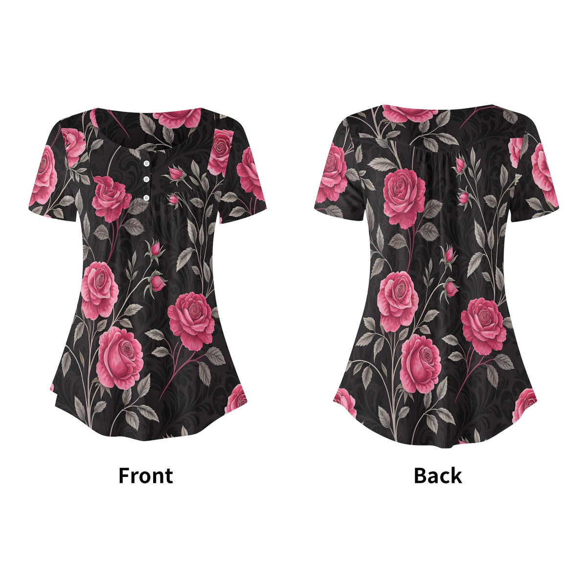 lockere-bluse-mit-u-ausschnitt-und-kurzen-armeln-fur-damen-gothic-roses-v5-bluse-jlr-design-jlr-design-de-5 - JLR Design