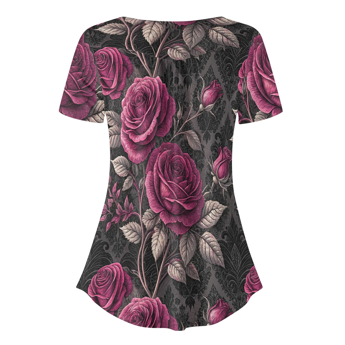lockere-bluse-mit-u-ausschnitt-und-kurzen-armeln-fur-damen-gothic-roses-v6-bluse-jlr-design-jlr-design-de-4 - JLR Design