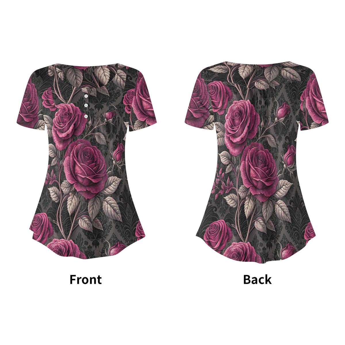 lockere-bluse-mit-u-ausschnitt-und-kurzen-armeln-fur-damen-gothic-roses-v6-bluse-jlr-design-jlr-design-de-5 - JLR Design