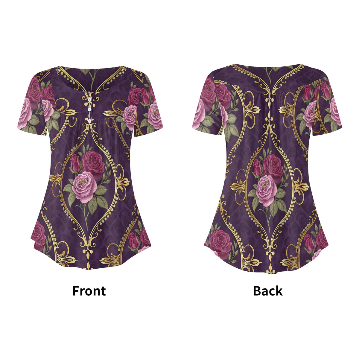 lockere-bluse-mit-u-ausschnitt-und-kurzen-armeln-fur-damen-gothic-roses-v7-bluse-jlr-design-jlr-design-de-5 - JLR Design