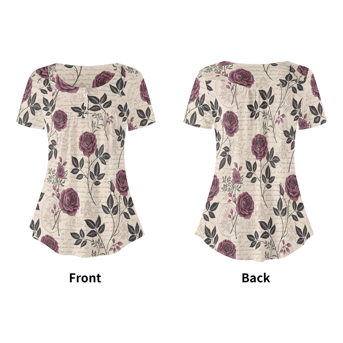 lockere-bluse-mit-u-ausschnitt-und-kurzen-armeln-fur-damen-gothic-roses-v8-bluse-jlr-design-jlr-design-de-5 - JLR Design