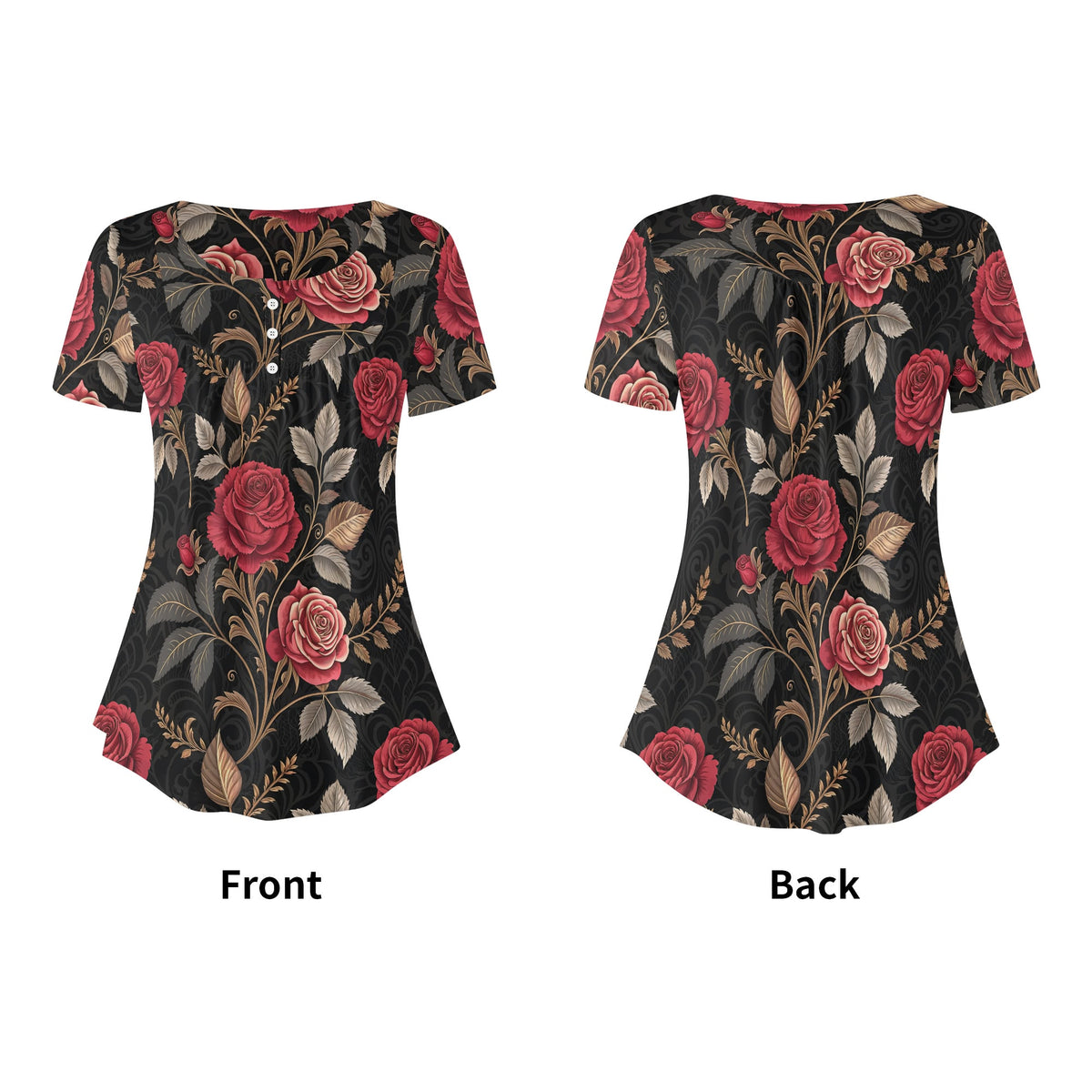 lockere-bluse-mit-u-ausschnitt-und-kurzen-armeln-fur-damen-gothic-roses-v9-bluse-jlr-design-jlr-design-de-5 - JLR Design