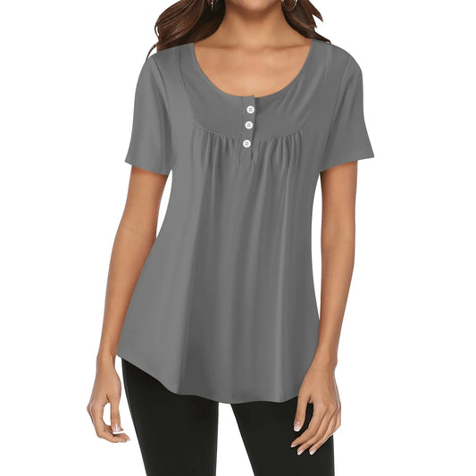 lockere-bluse-mit-u-ausschnitt-und-kurzen-armeln-fur-damen-grau-bluse-jlr-design-1 - JLR Design