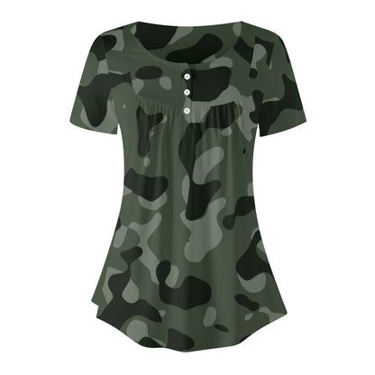 lockere-bluse-mit-u-ausschnitt-und-kurzen-armeln-fur-damen-green-camouflage-bluse-jlr-design-3 - JLR Design