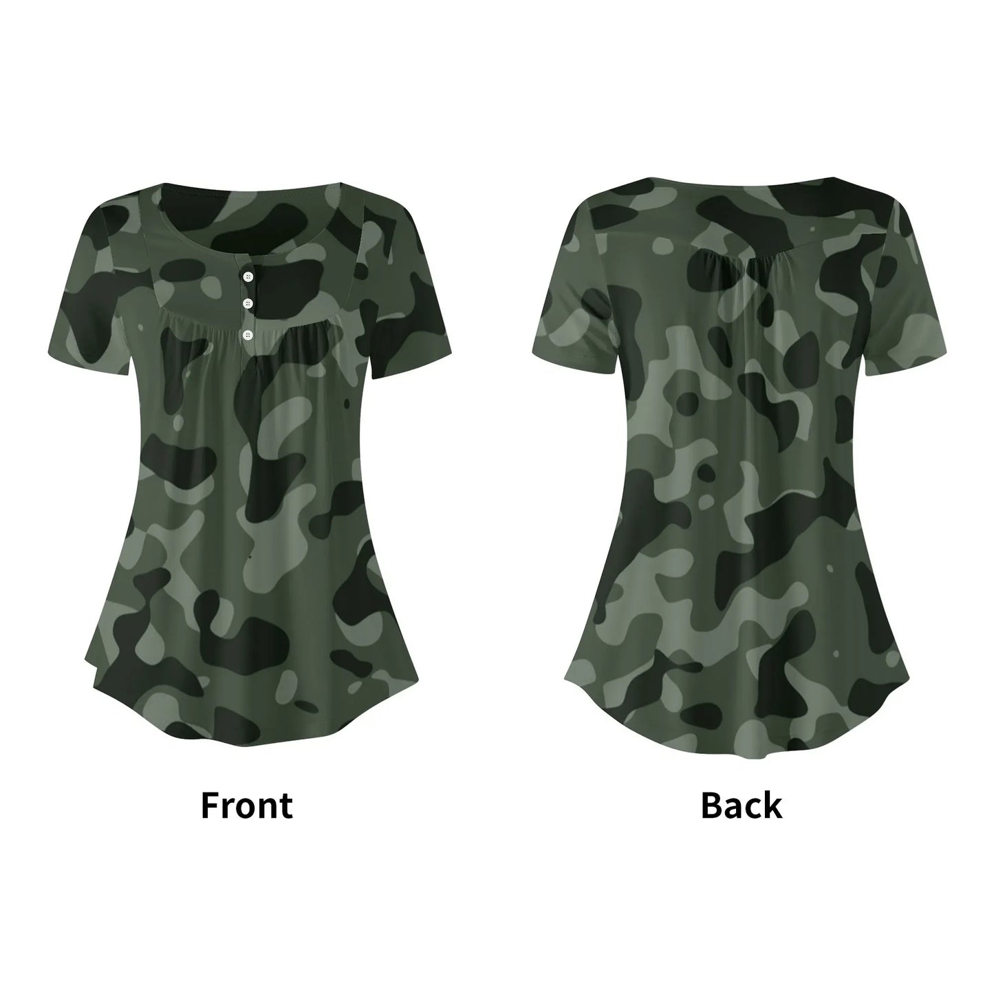 lockere-bluse-mit-u-ausschnitt-und-kurzen-armeln-fur-damen-green-camouflage-bluse-jlr-design-5 - JLR Design