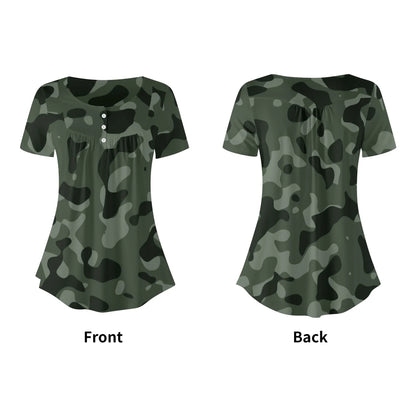 lockere-bluse-mit-u-ausschnitt-und-kurzen-armeln-fur-damen-green-camouflage-bluse-jlr-design-5 - JLR Design