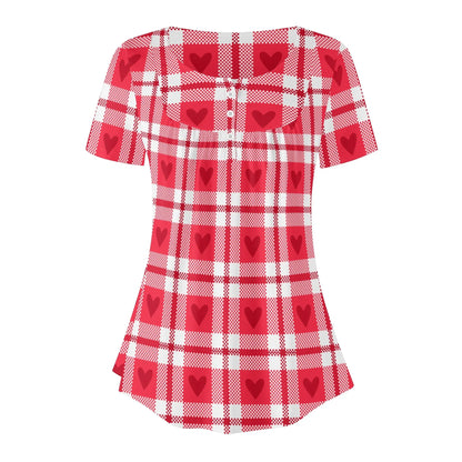 lockere-bluse-mit-u-ausschnitt-und-kurzen-armeln-fur-damen-herzchen-karo-bluse-jlr-design-3 - JLR Design