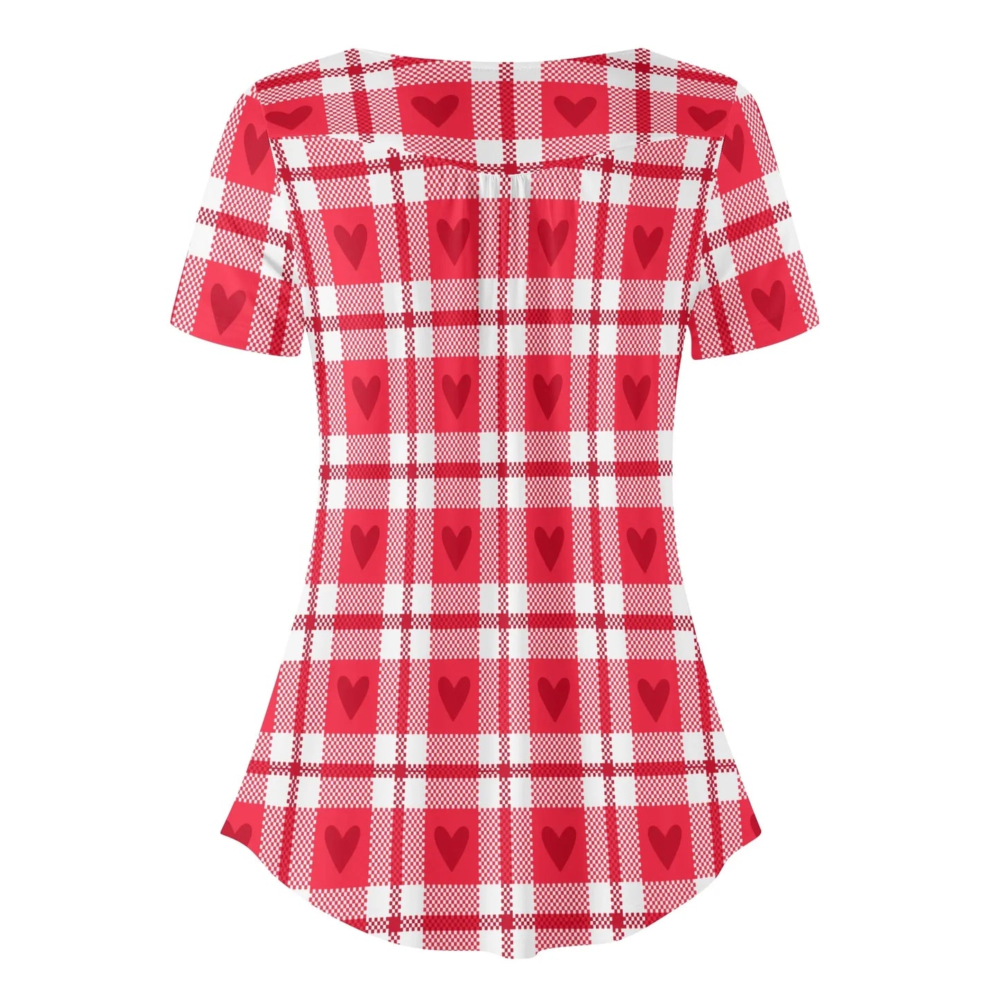 lockere-bluse-mit-u-ausschnitt-und-kurzen-armeln-fur-damen-herzchen-karo-bluse-jlr-design-4 - JLR Design