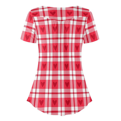lockere-bluse-mit-u-ausschnitt-und-kurzen-armeln-fur-damen-herzchen-karo-bluse-jlr-design-4 - JLR Design