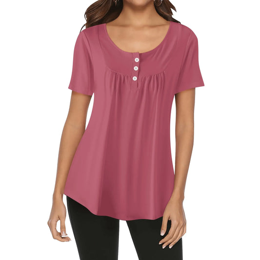 lockere-bluse-mit-u-ausschnitt-und-kurzen-armeln-fur-damen-hippie-pink-bluse-jlr-design-1 - JLR Design