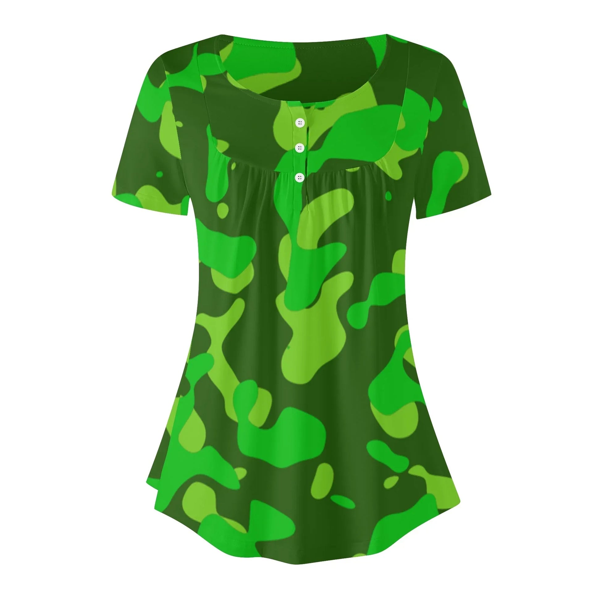 lockere-bluse-mit-u-ausschnitt-und-kurzen-armeln-fur-damen-lime-green-camouflage-bluse-jlr-design-3 - JLR Design