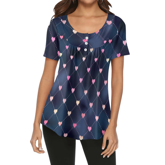 lockere-bluse-mit-u-ausschnitt-und-kurzen-armeln-fur-damen-line-hearts-bluse-jlr-design-1 - JLR Design