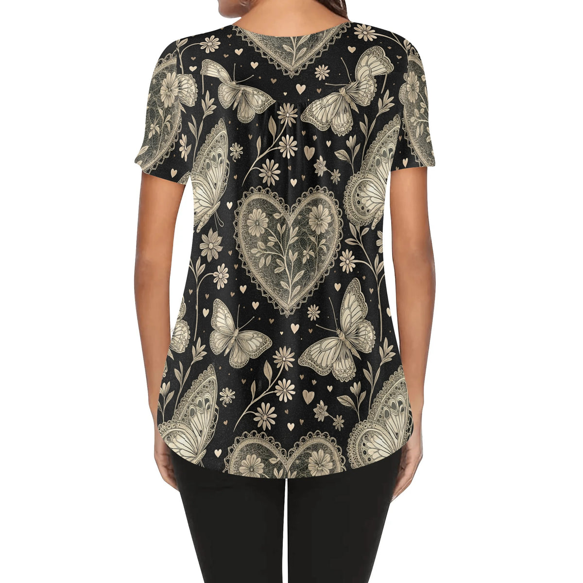 lockere-bluse-mit-u-ausschnitt-und-kurzen-armeln-fur-damen-monochrome-heart-v1-bluse-jlr-design-jlr-design-de-2 - JLR Design