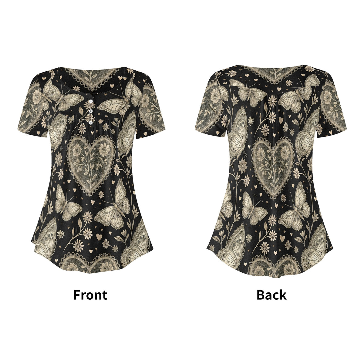 lockere-bluse-mit-u-ausschnitt-und-kurzen-armeln-fur-damen-monochrome-heart-v1-bluse-jlr-design-jlr-design-de-5 - JLR Design