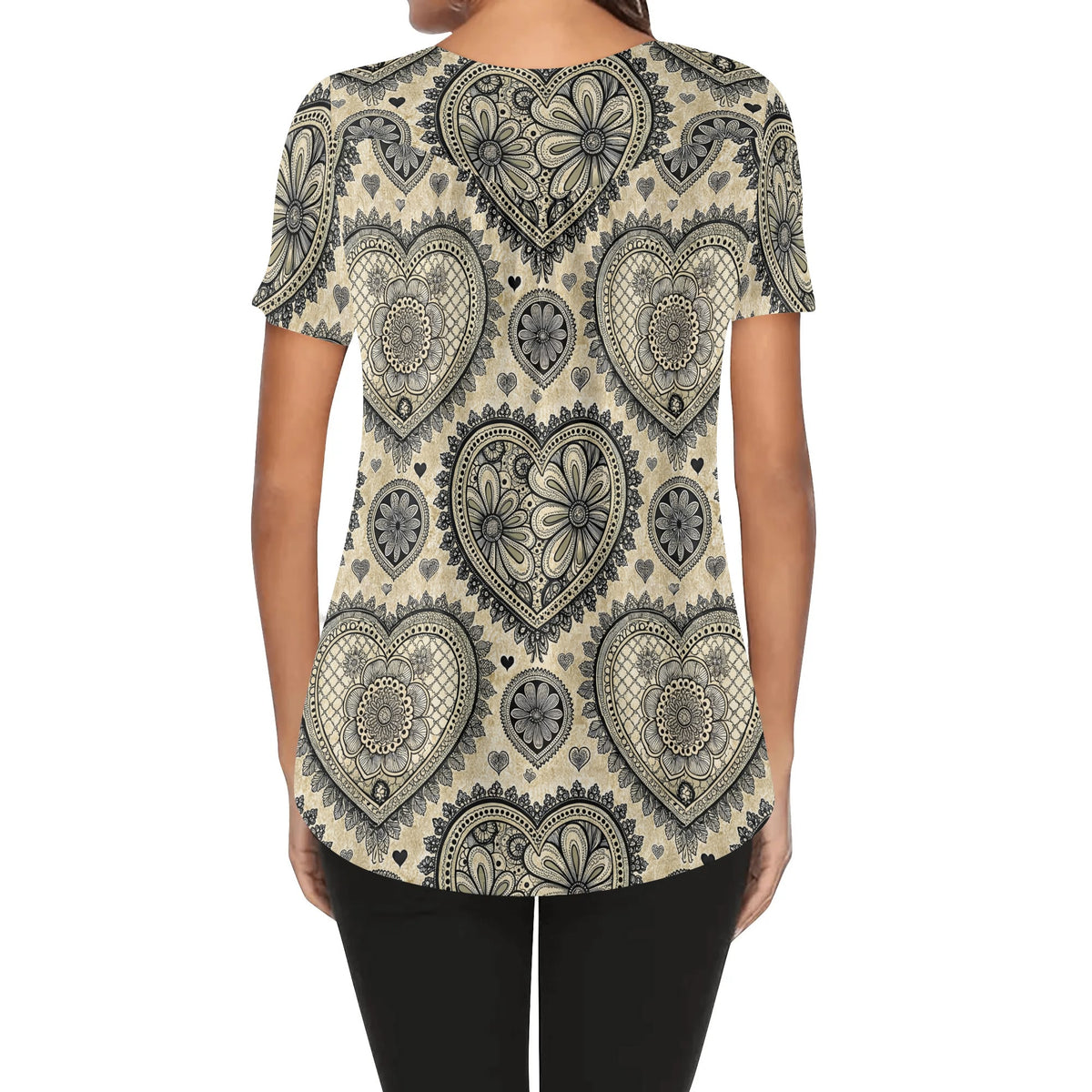 lockere-bluse-mit-u-ausschnitt-und-kurzen-armeln-fur-damen-monochrome-heart-v2-bluse-jlr-design-jlr-design-de-2 - JLR Design