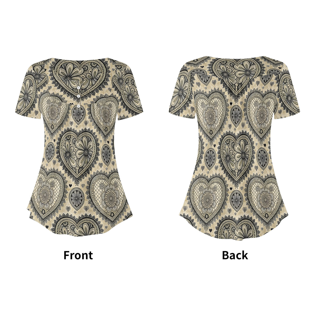 lockere-bluse-mit-u-ausschnitt-und-kurzen-armeln-fur-damen-monochrome-heart-v2-bluse-jlr-design-jlr-design-de-5 - JLR Design